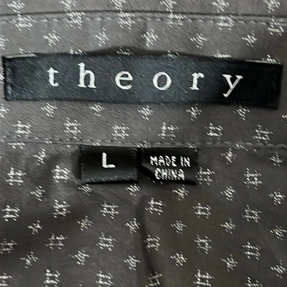 Theory Kale NP Long Sleeve Button Front MIcro Print Shirt in Gray & White - LG - Picture 4 of 6